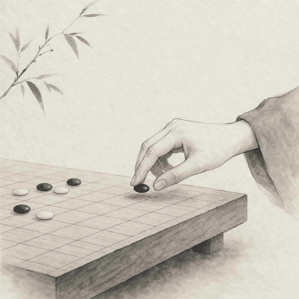 一只手在安静的棋盘上落子