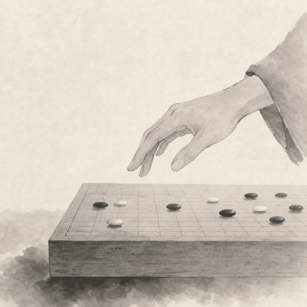 一张现代五子棋棋盘，中央区域有开局三子与几条浅色阅读线，表现 Swap2 开局选择的分支感。