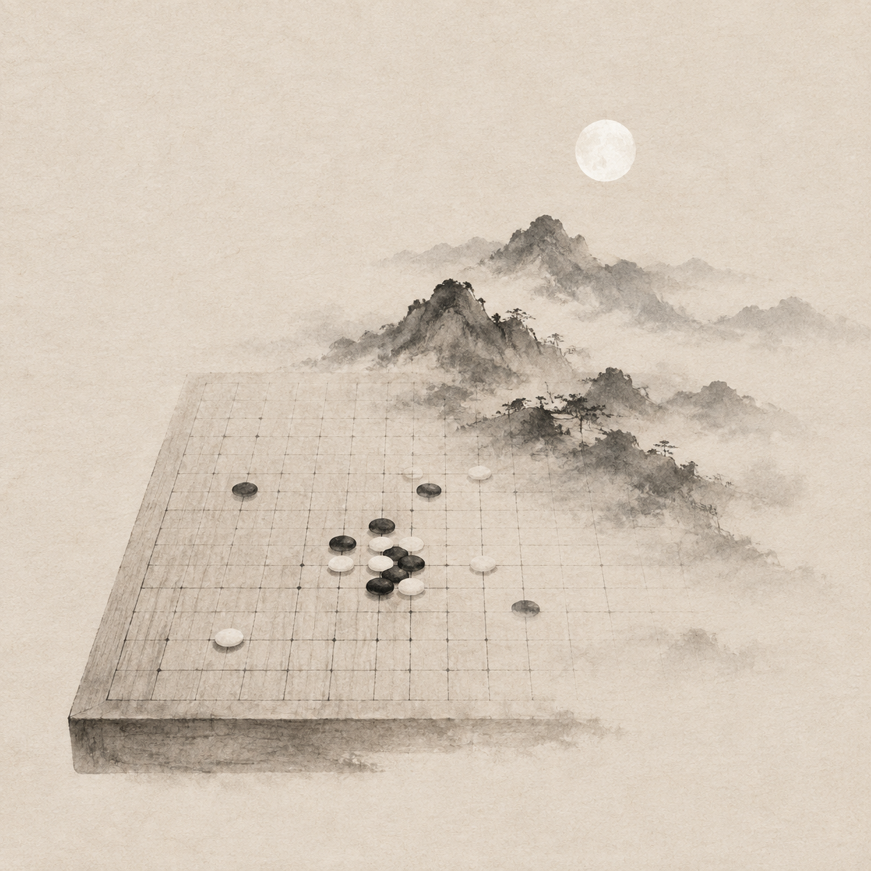 棋盘中央的三手棋，被命名者读成山、月与星辰的位置关系。