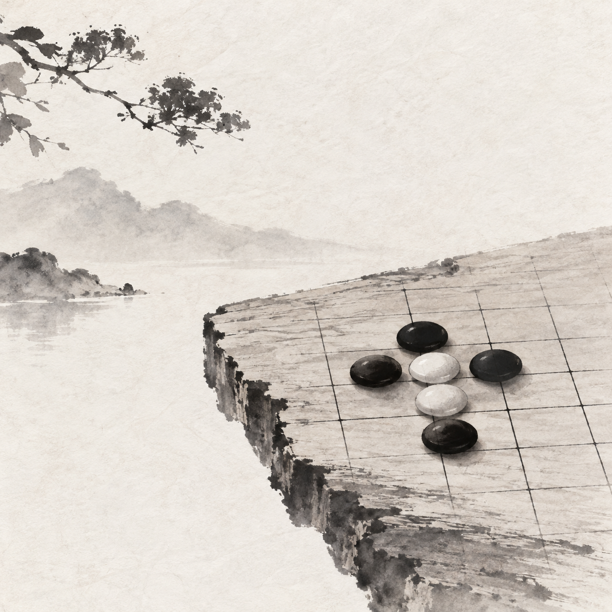 棋盘一角，一对相邻棋子被两端夹住的示意